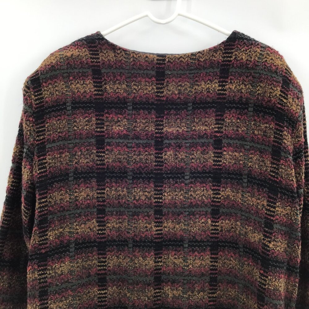 Vintage 1990s Plaid Blazer 3X Grunge Brown Red Jewel Neck Long Sleeve Office USA - Picture 5 of 8